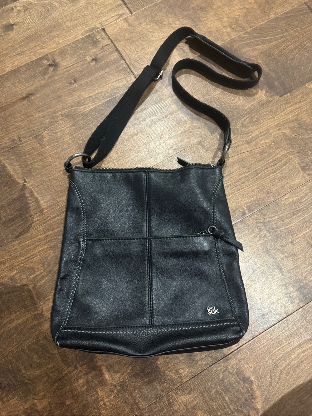 The Sak Black Pebbled Leather Messenger Crossbody